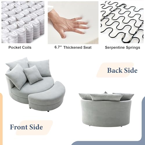 Oversized Swivel Barrel Chair with Storage Ottoman and 4 Pillows B264526