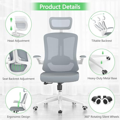 Ergonomic Mesh Office Chair with Wheels, Adjustable Headrest and Lumbar Support U554875