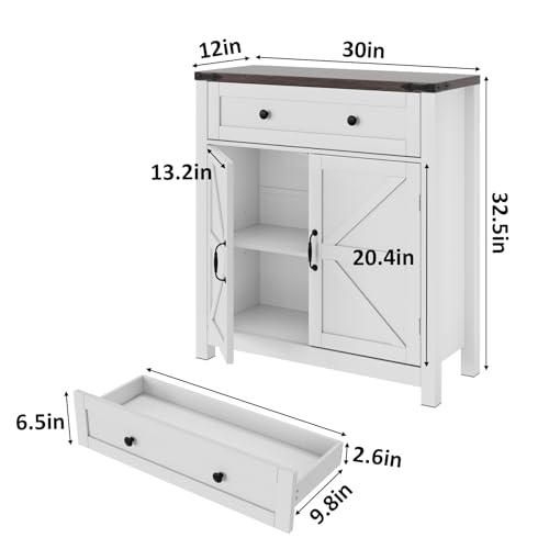 Walnut Buffet Sideboard Cabinet with 2 Barn Doors and Adjustable Shelf S20454