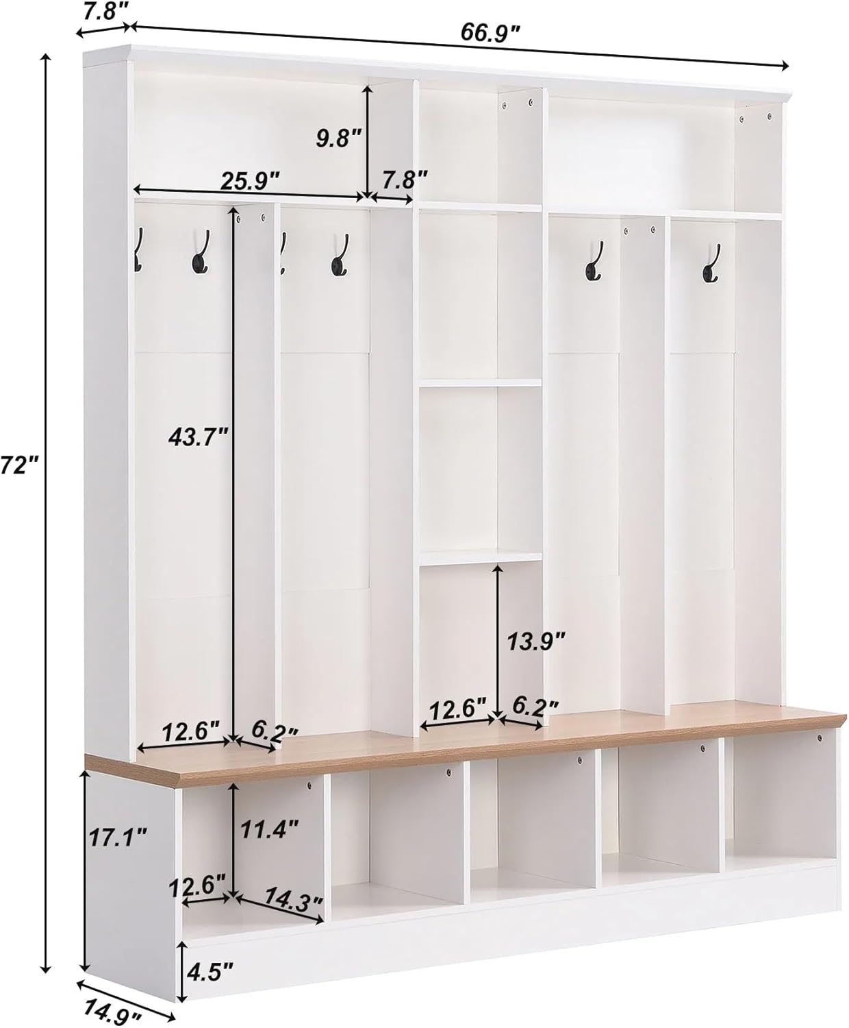 Coat Rack with 8 Hooks and Storage Bench T954674