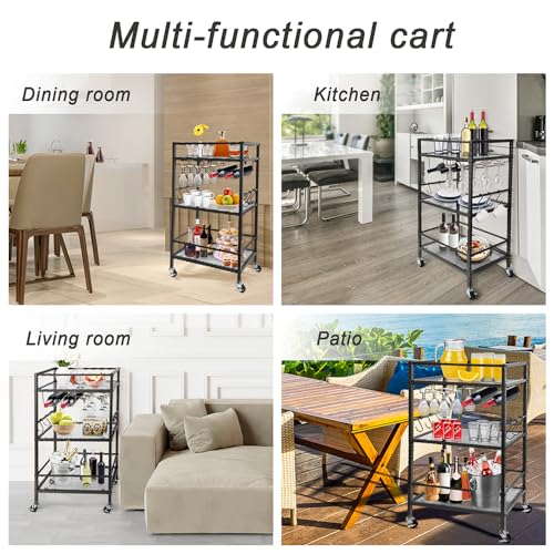 3 Tier Mirrored Bar Cart with Wine Racks and Glass Holders R39667