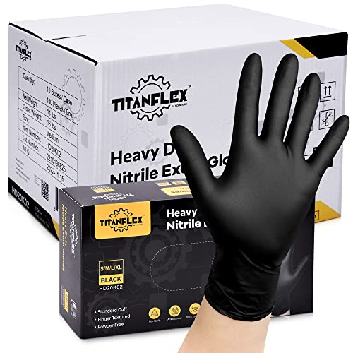 Disposable Nitrile Exam Gloves, 6-mil, Black, Heavy Duty Disposable Gloves, Cooking Gloves, Latex Free, Powder Free