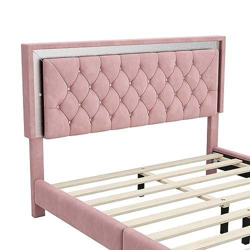 Queen Size Upholstered Platform Bed with LED Lights and 2 Nightstands E200234