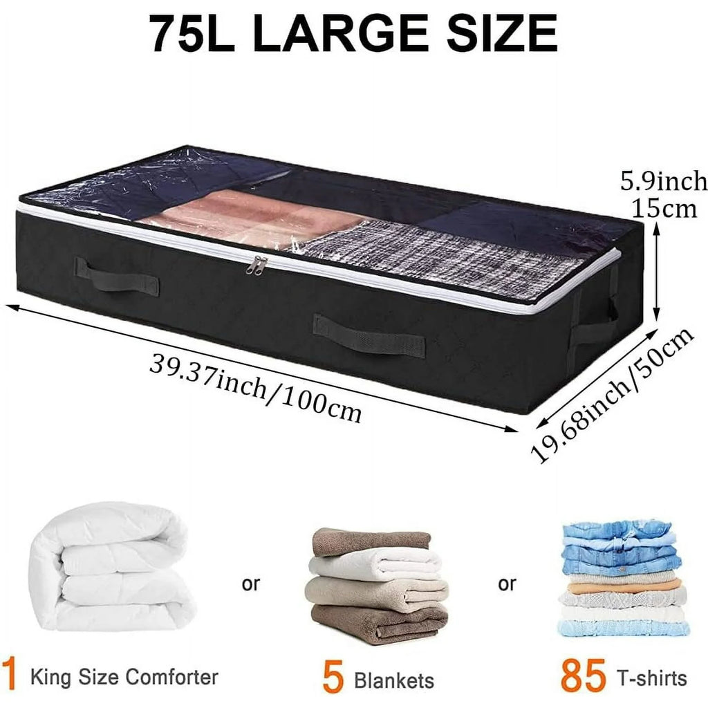 Under Bed Storage Bags with Clear Window and Handles, 4-Pack, Black H390065