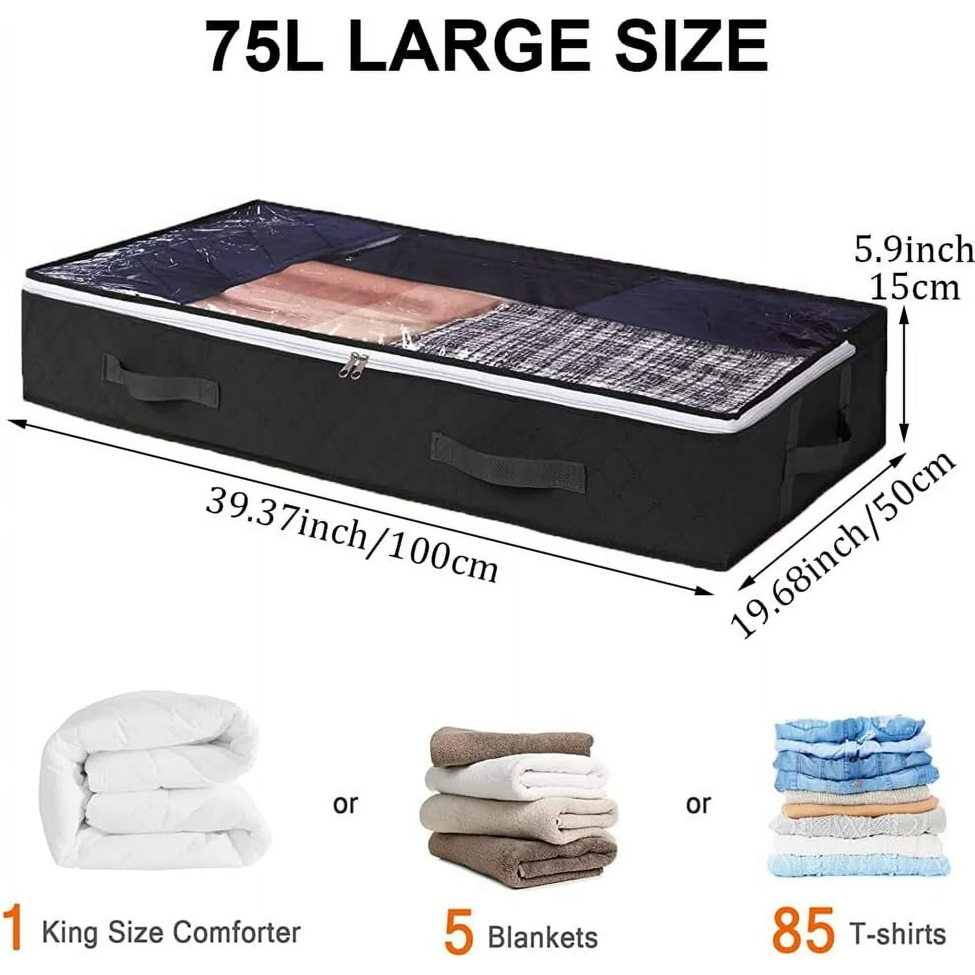 Under Bed Storage Bags with Clear Window and Handles, 4-Pack, Black H390065