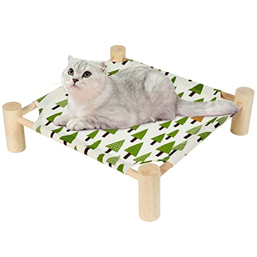 Cat and Dog Hammock Bed Wooden Elevated Cooling Outdoor Bed for All Seasons D859531