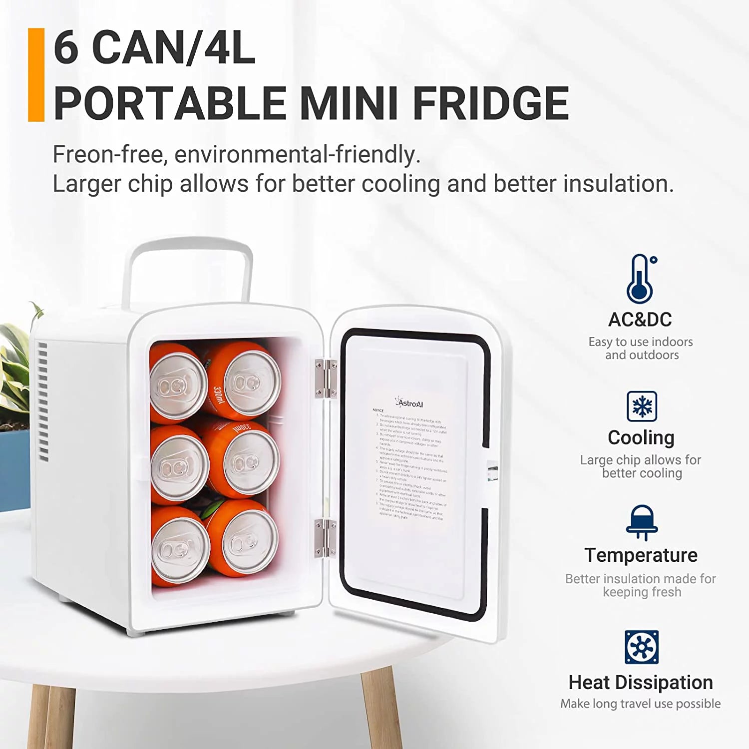 Mini Fridge 6 Can 4 Liter Portable Electric Cooler for Bedroom K9410