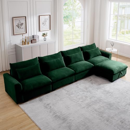 Corduroy L-Shaped Modular Sofa with Storage Ottoman M5579