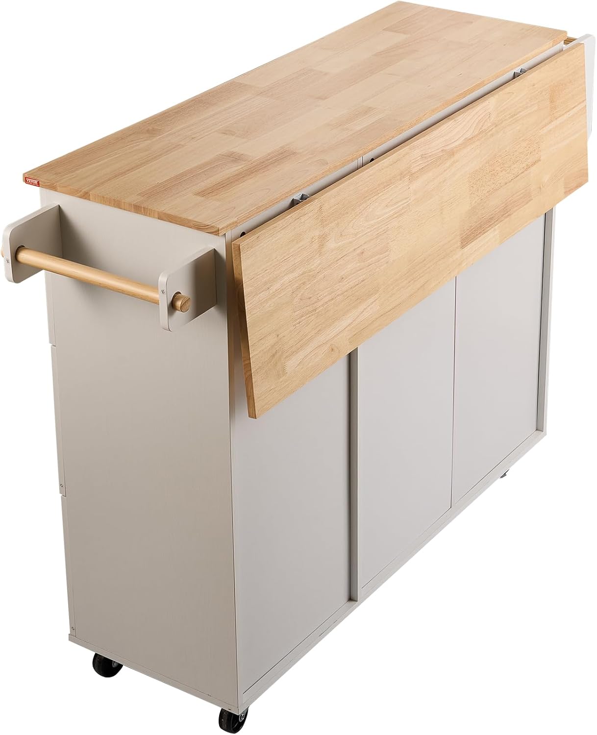 Kitchen Island Cart with Solid Wood Top, Rolling Storage Cabinet, White F7036
