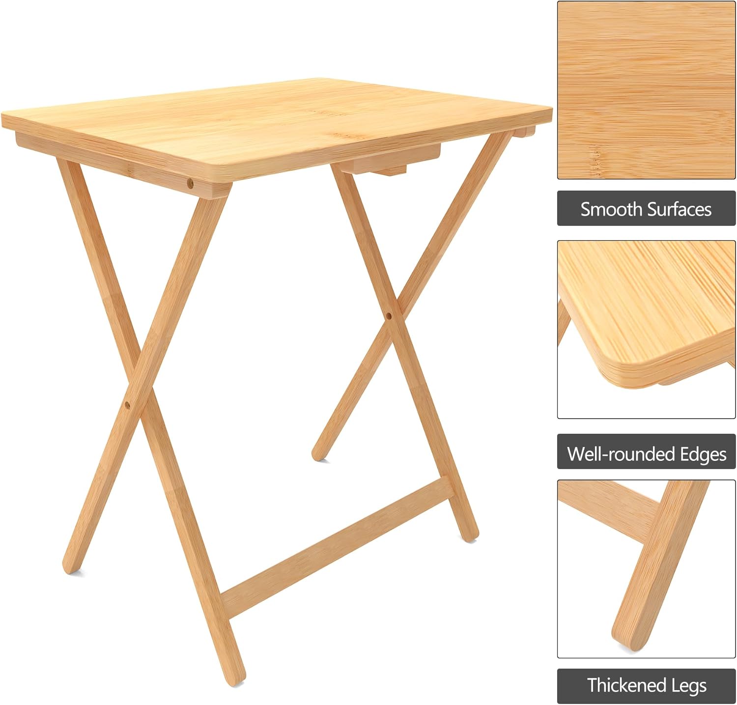 Folding TV Tray Table Set of 2, Bamboo, 24" Tall B694825