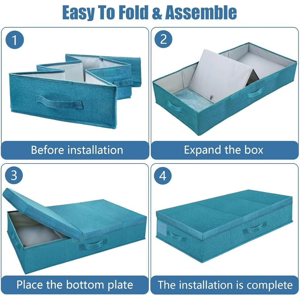 Underbed Storage Containers with Lids, Foldable Organizer Box for Clothes, Shoes, Blankets, Pillows F6366