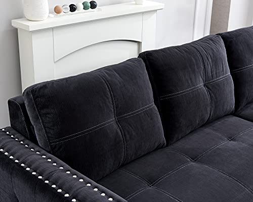 Black Sectional Sofa with Storage Chaise, L-Shaped Sleeper Sofa Bed L629