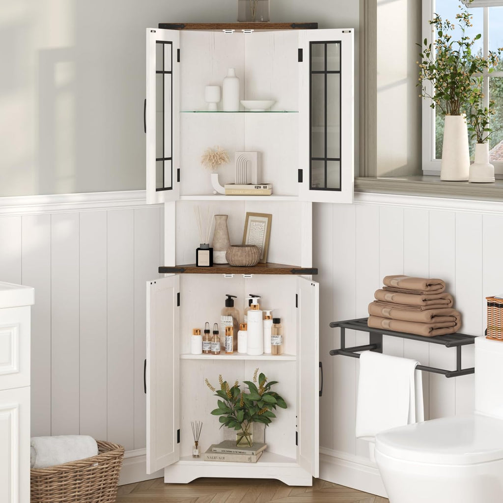 Corner Cabinet with LED Light and Glass Doors O56728