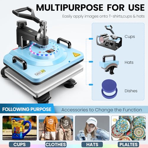 Heat Press 15x12 8 in 1 Swing Away for T Shirts, Mugs, Caps, Plates A2212