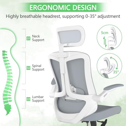 Ergonomic Mesh Office Chair with Wheels, Adjustable Headrest and Lumbar Support U554875