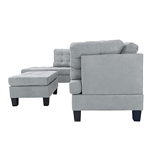 Modern Tufted Micro Suede L-Shaped Sectional Sofa with Reversible Chaise U979859