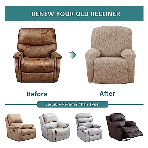 Recliner Slipcover 4-Piece Set with Side Pocket, Anti-Slip Elastic Furniture Protector U7173