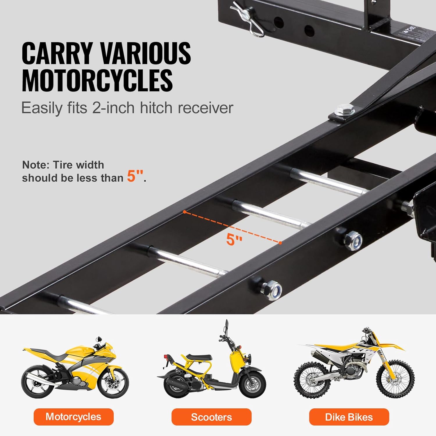 Motorcycle Carrier Hitch Mount with Loading Ramp, 600 LBS Capacity Y1449
