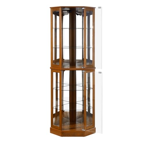 Lighted Corner Display Cabinet 6-Shelf Wooden Curio Storage Unit C8797