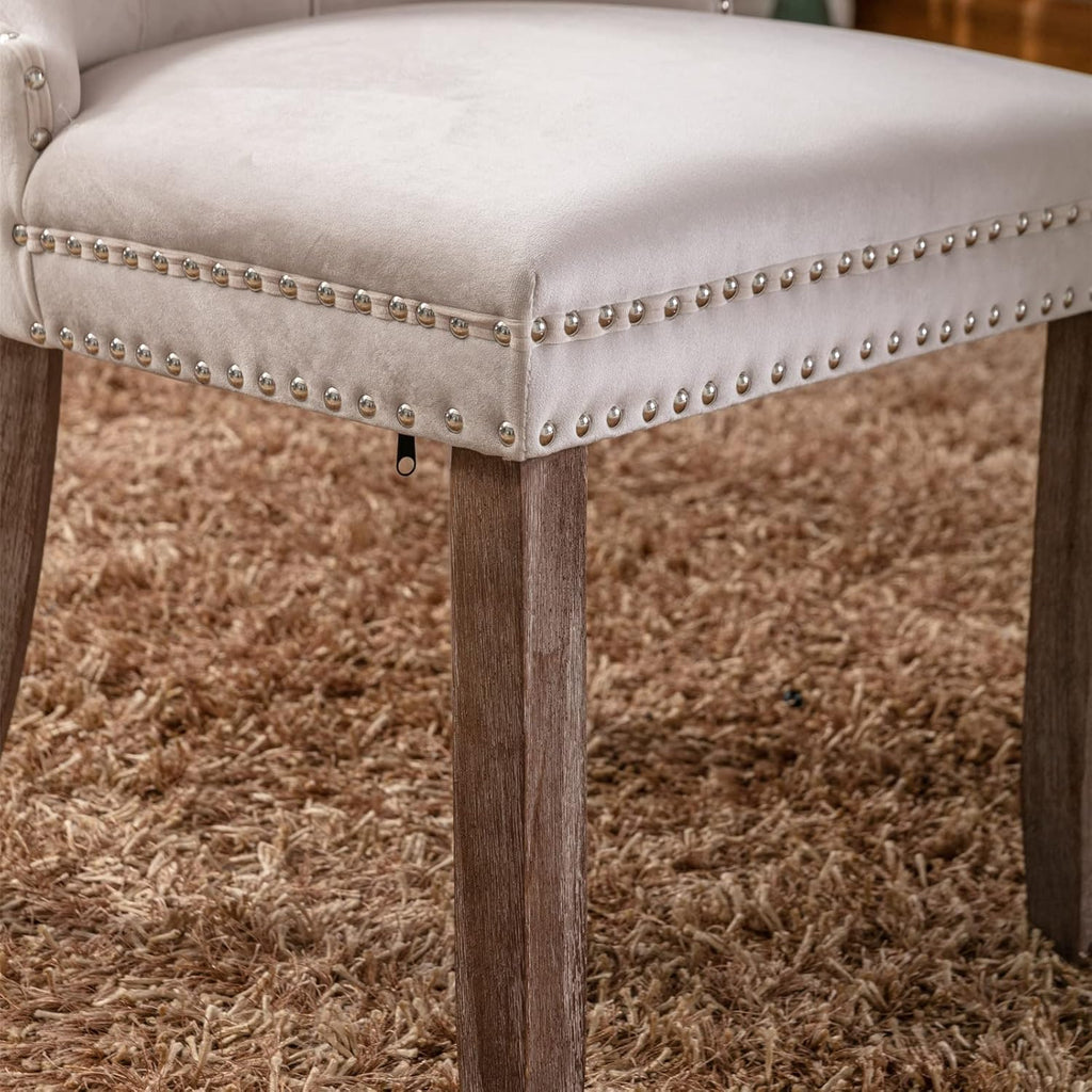 Tufted Velvet Upholstered Dining Chair with Wood Legs, 2-Piece Set, Beige X389