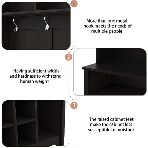 Hall Tree with Storage Bench, 60 Inch Wooden Mudroom Bench E902790