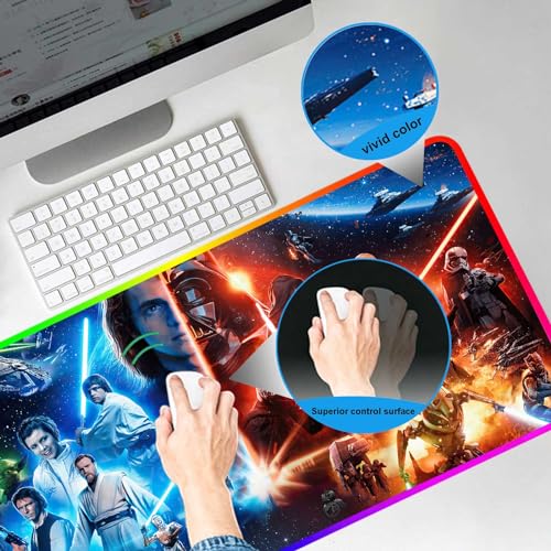 Gaming Mouse Pad with RGB Lighting, Anti-Slip Rubber Base, Stitched Edges, 31.5" x 15.7" Y571