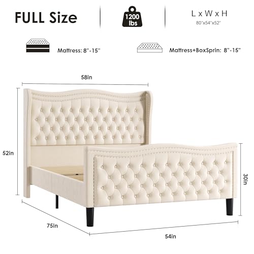 Upholstered Queen Bed Frame with Tall Headboard, Velvet, No Box Spring Needed Y91759