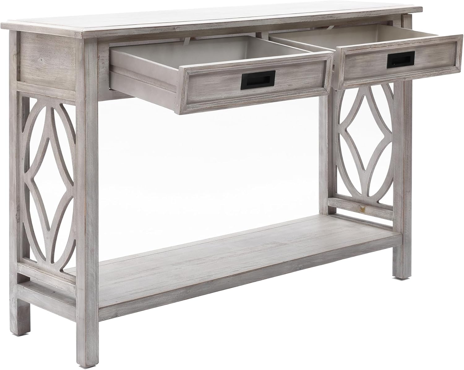 Whitewashed Console Table with Drawers and Storage Shelf J40224