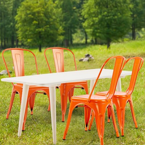 Metal Chairs Set of 4 for Patio Dining Indoor Outdoor Stackable Side Chairs I590
