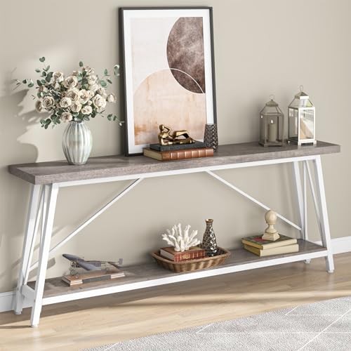 Industrial Entryway Console Sofa Table, White J70417