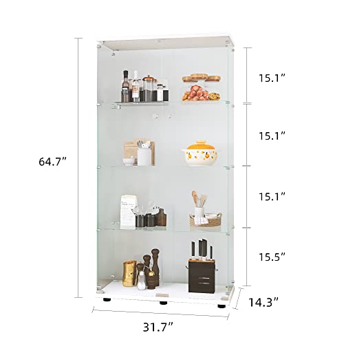 Glass Display Cabinet with Door, Floor Standing Curio Bookshelf, 4 Shelf Double Door W676298