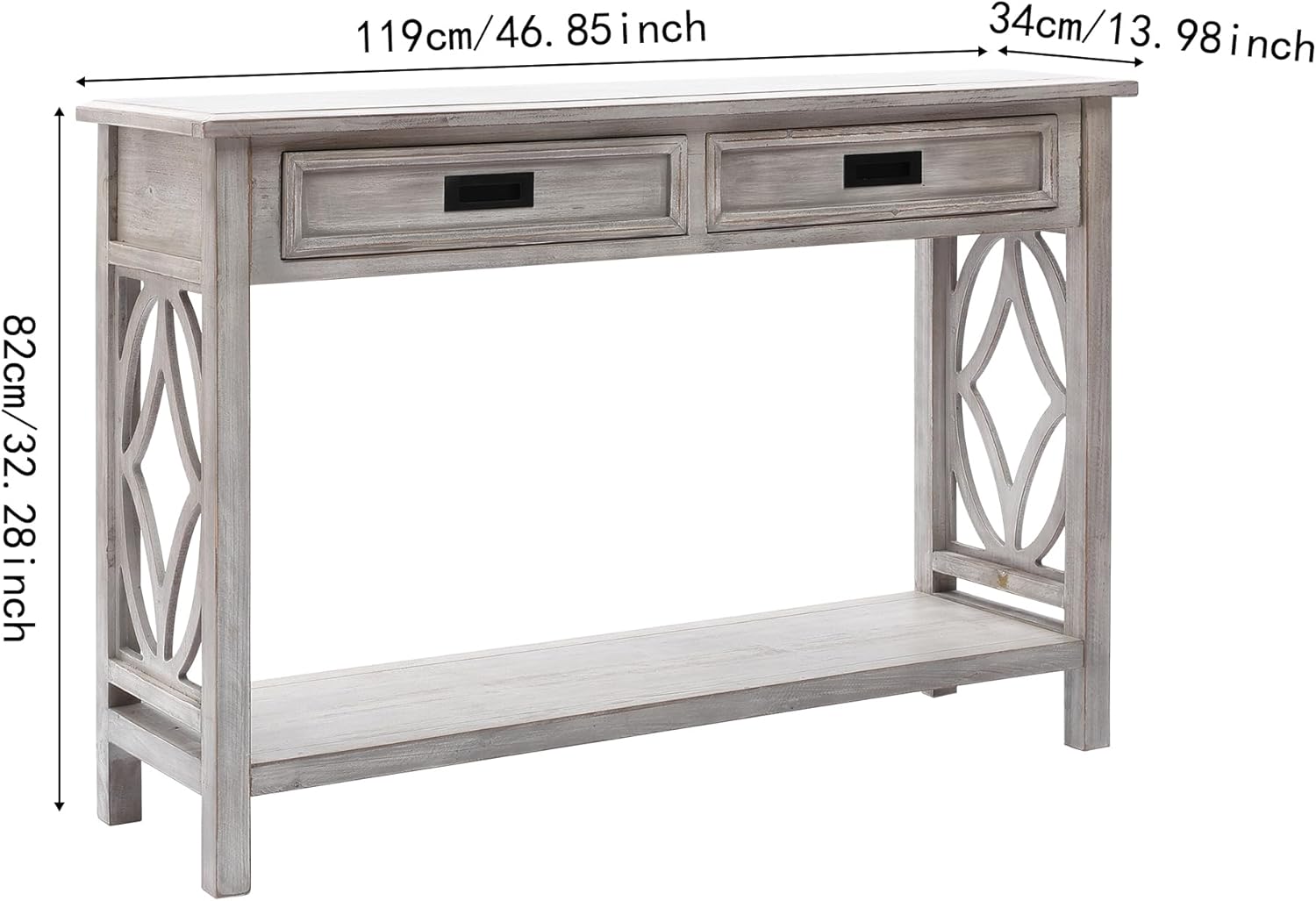 Whitewashed Console Table with Drawers and Storage Shelf J40224