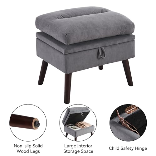 Velvet Lounge Chair with Ottoman and Adjustable Backrest, Beige V54243