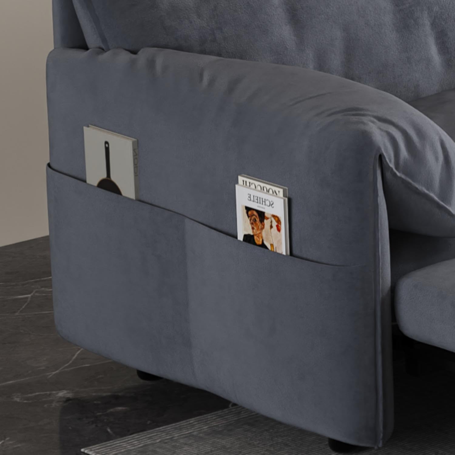 Queen Pull Out Sofa Bed 3-in-1 Convertible Sleeper with 2 Pillows, Velvet Loveseat, Grey J633351