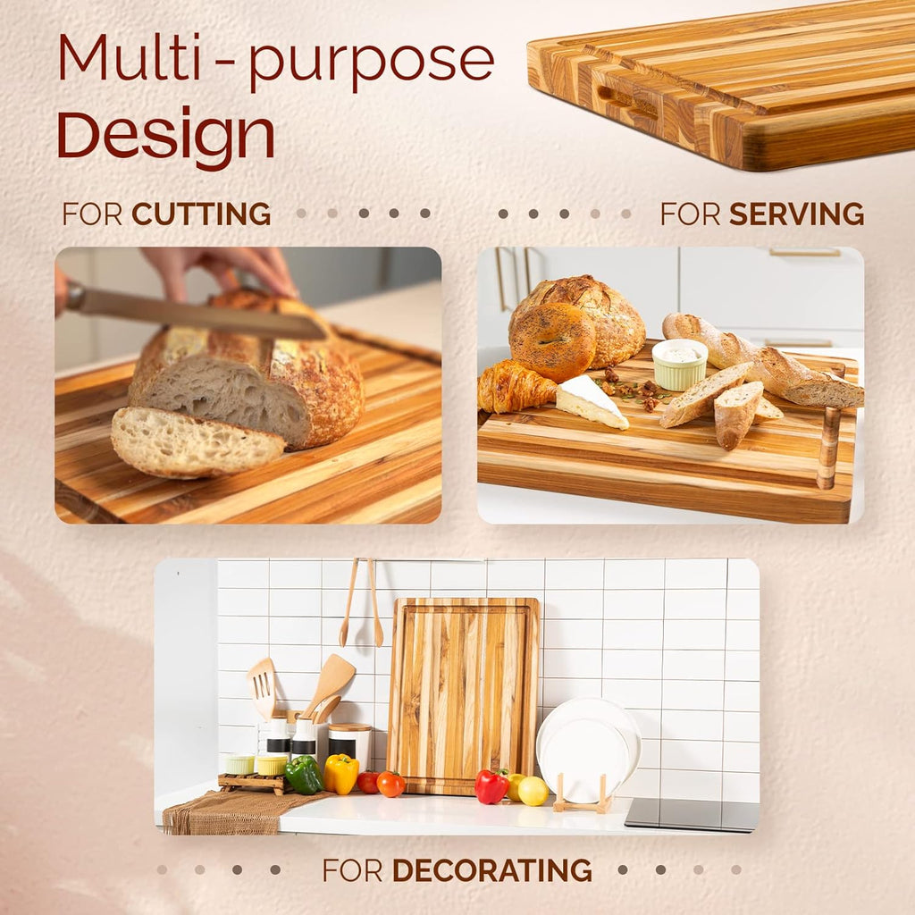 Teak Wood Cutting Board with Deep Juice Groove and Handles, 17 + 20 Inches L96470
