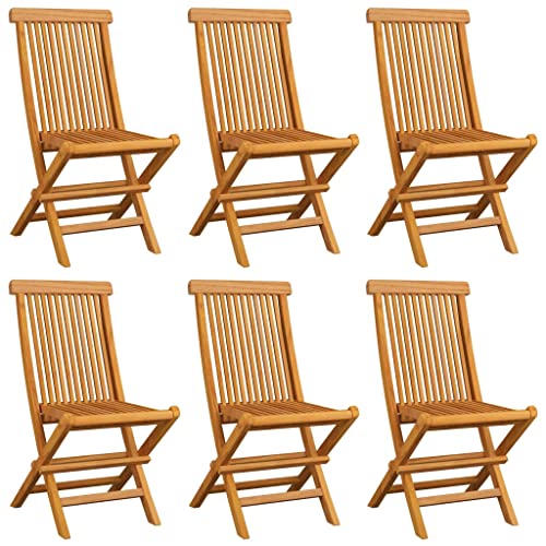 Folding Patio Chairs with Beige Cushions, Solid Teak Wood, Set of 6 Y7987