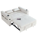 3 in 1 Convertible Sofa Bed 54" Pull Out Couch Bed Chenille 2-Seater Sleeper Sofa Bed with USB Power Outlet,Pillow and Side Pockets, Adjustable Backrest for Apartments, Office, Living Room (White)
