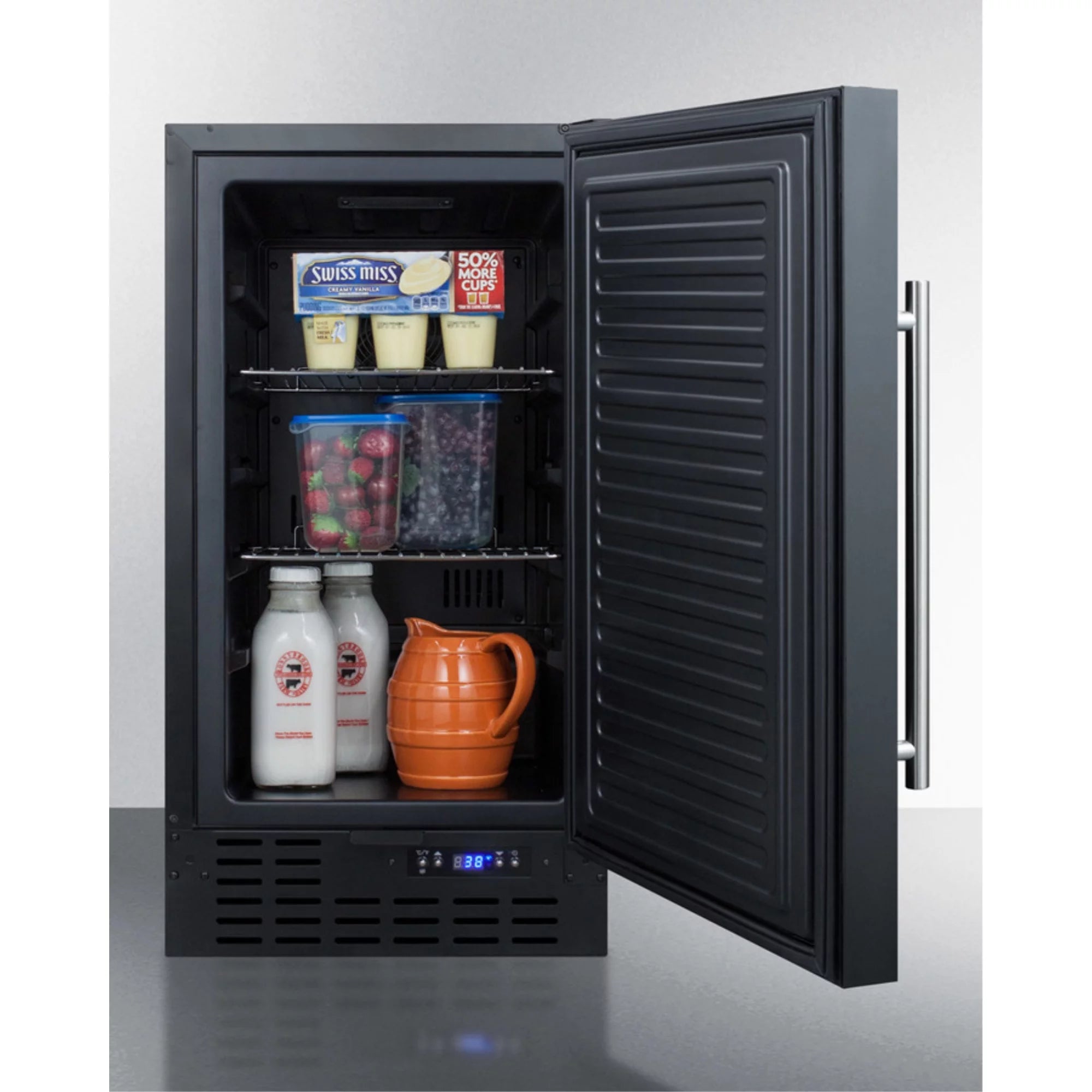 Compact Refrigerator, 18 Inch Freestanding or Built-in, Black Y413