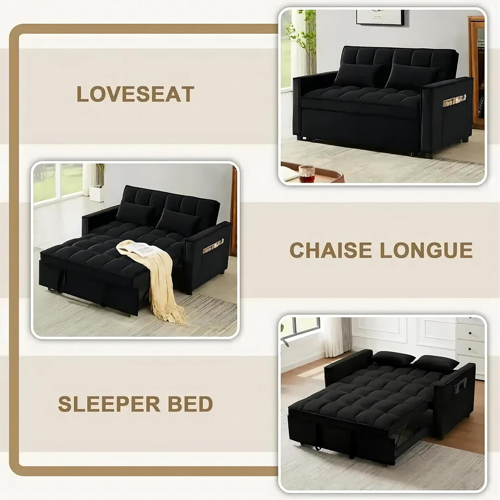 3 in 1 Convertible Sleeper Sofa Bed with Velvet Chaise and Pillows C944809