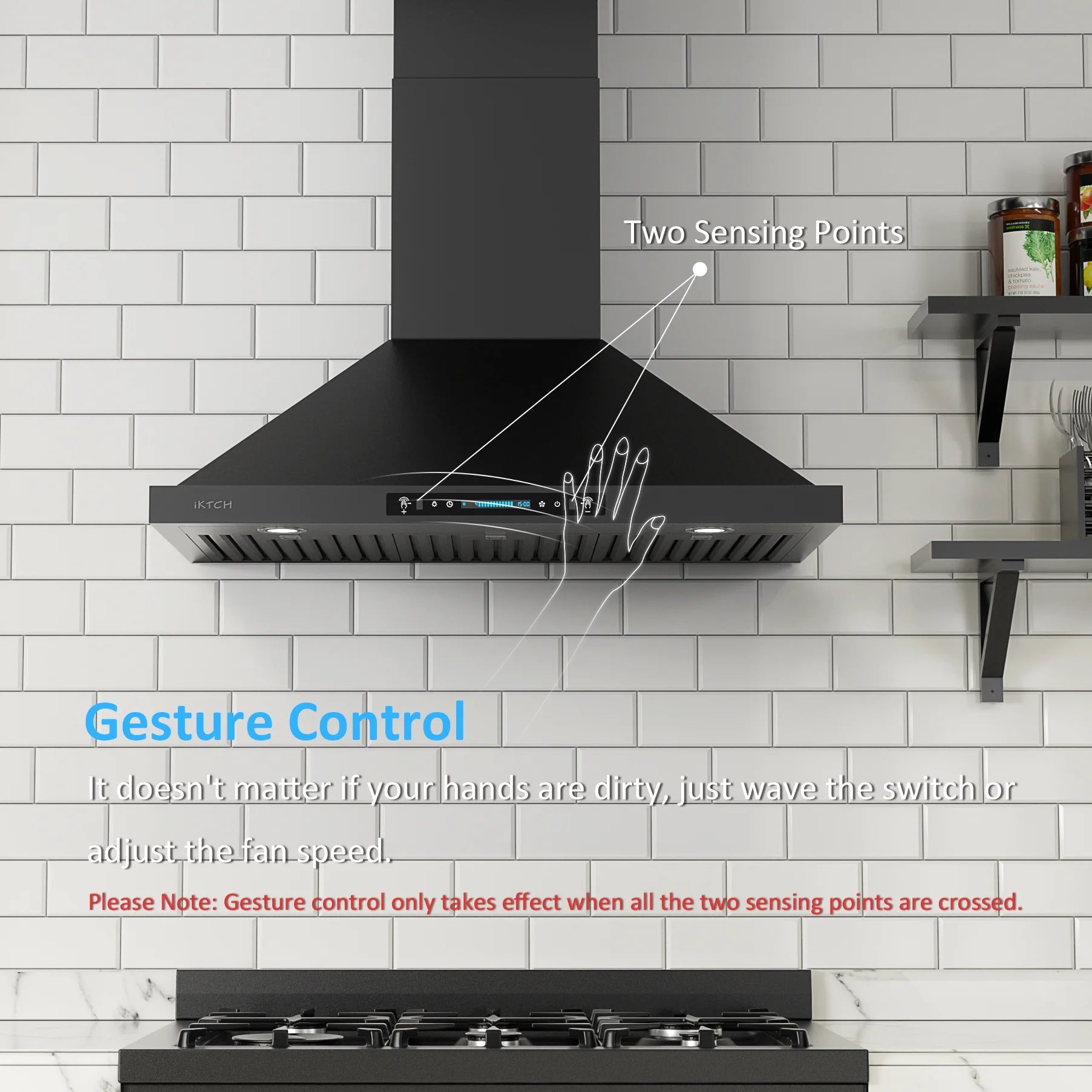 30 inch Black Wall Mount Range Hood, 900 CFM Ducted/Ductless Stainless Steel Vent Hood with Touch Control R7436