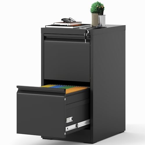 File Cabinet with Lock, Metal Filing Cabinets for Home Office, 18" Deep Vertical Storage Drawer for Hanging A4/Letter/Legal Size Files, Assembly Require (Black, 3 Drawers)