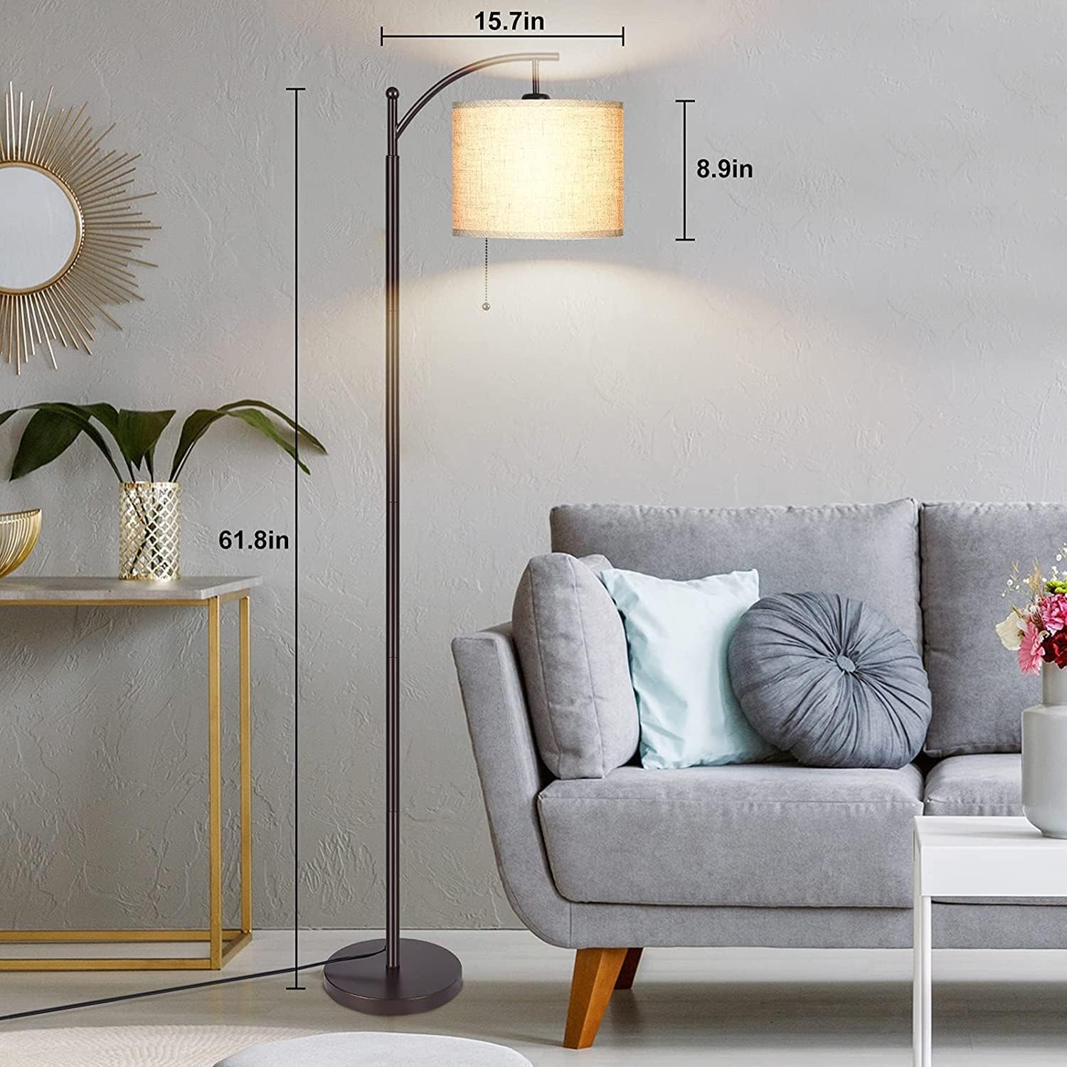 Arc Floor Lamp for Living Room, Bedroom, Office with 3-Mode LED Bulb D2082