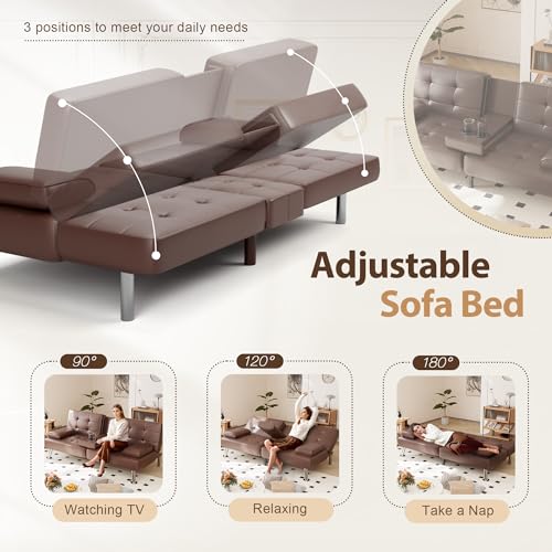 Sofa Bed Reversible Convertible Sleeper with Storage Chaise, Linen Fabric, Dark Gray E945