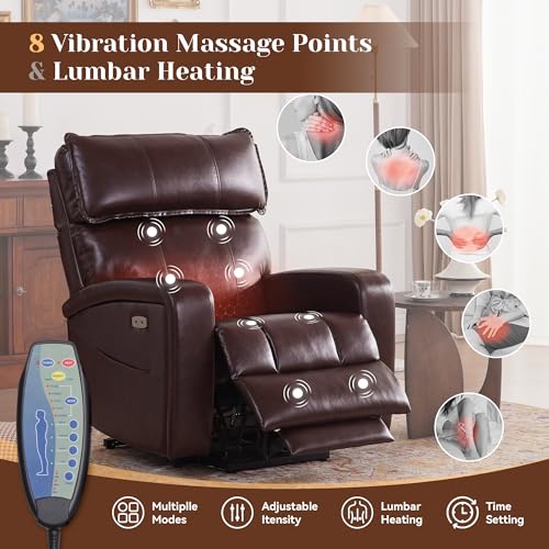Electric Recliner Chair with Adjustable Headrest, Heat and Massage, USB Ports P31733