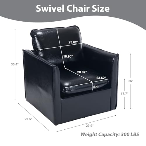 Leather Swivel Accent Chair with Back Pillow for Living Room E27743
