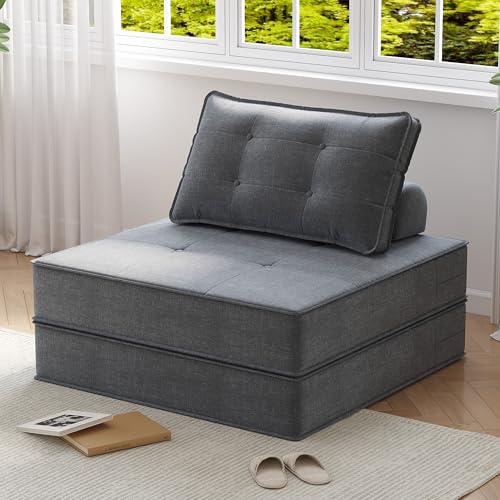 Folding Sofa Bed with Back Support, Convertible Sleeper Chair with Pillow, Beige O62509