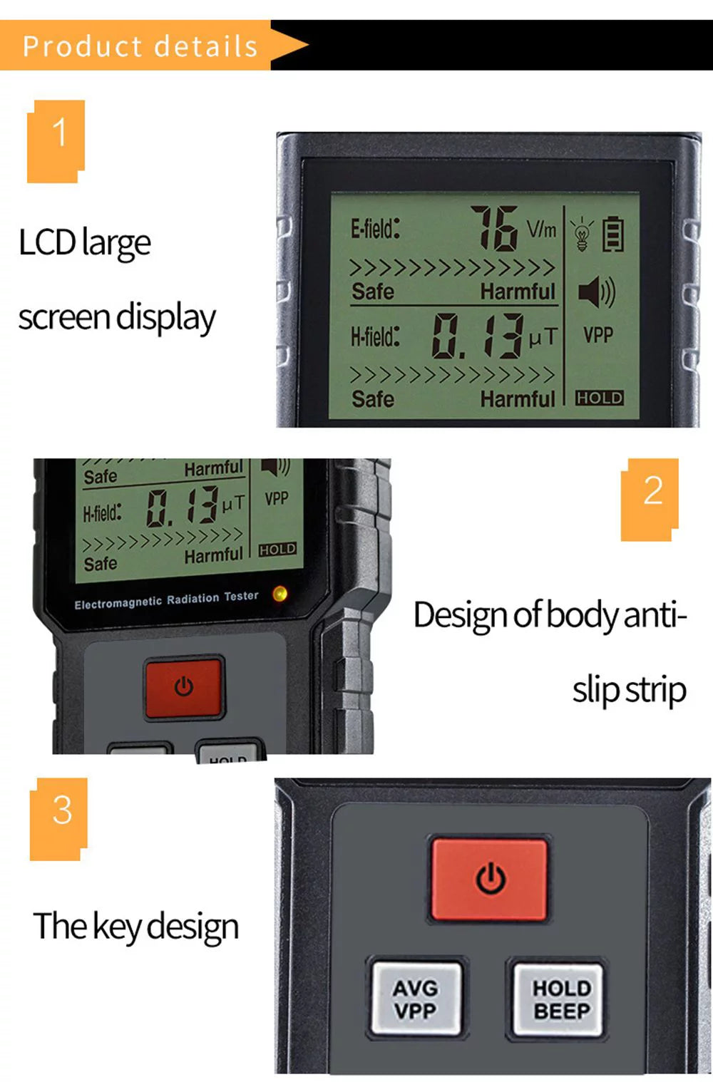 EMF Meter Electromagnetic Radiation Tester Digital Display W583042