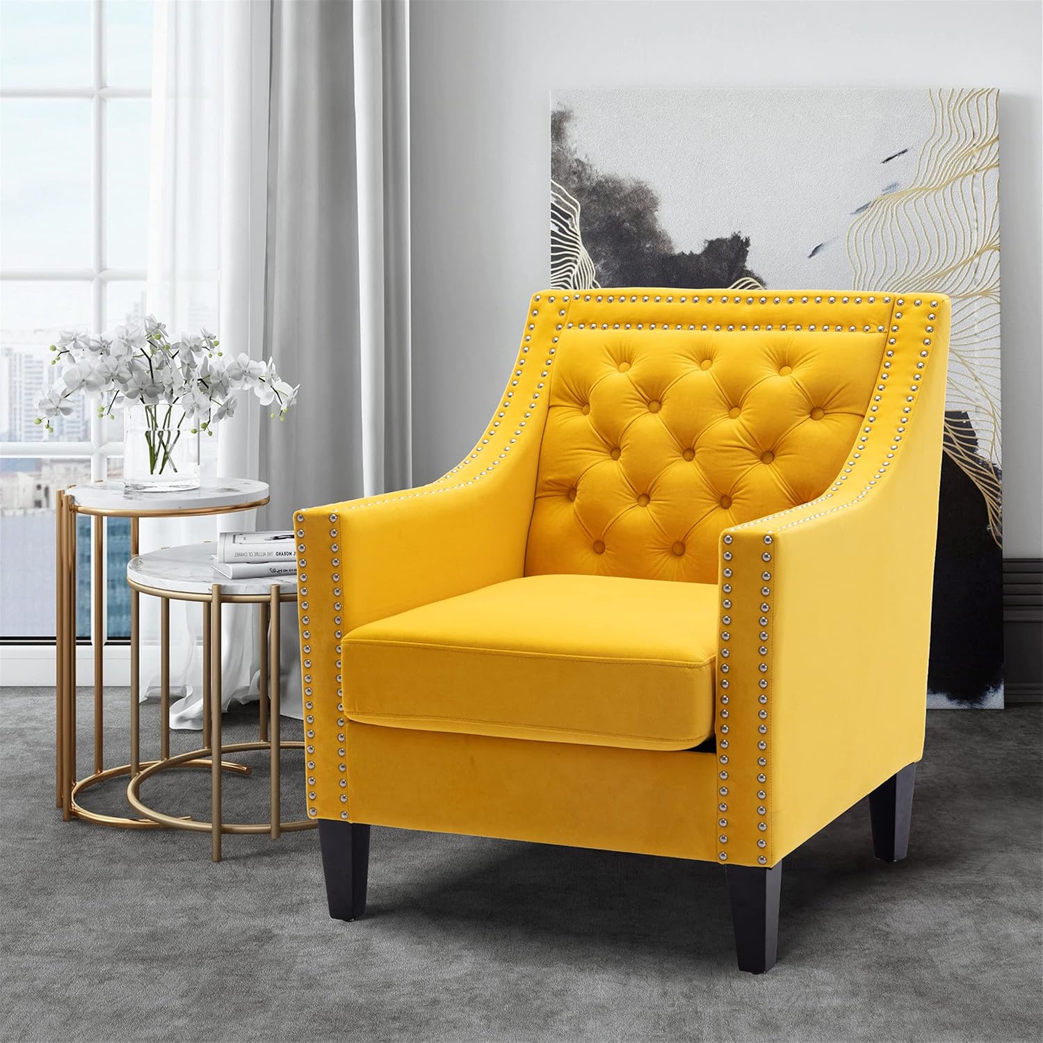 Velvet Accent Chair for Living Room with Wood Legs E616346
