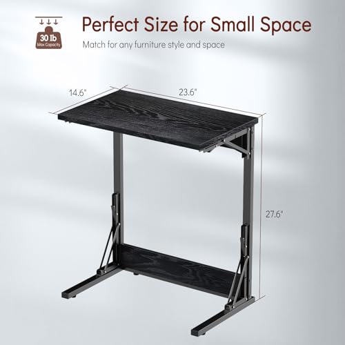 Folding C Shaped End Table for Sofa, Laptop Desk, TV Tray, Dark Black B7070