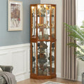 SSLine Lighted Corner Display Curio Cabinet Traditional 6-Shelf Wooden Display Cabinet with Adjustable Shelves 72" Tall Glass Shelving Unit for Curio Collectibles Storage(Walnut)